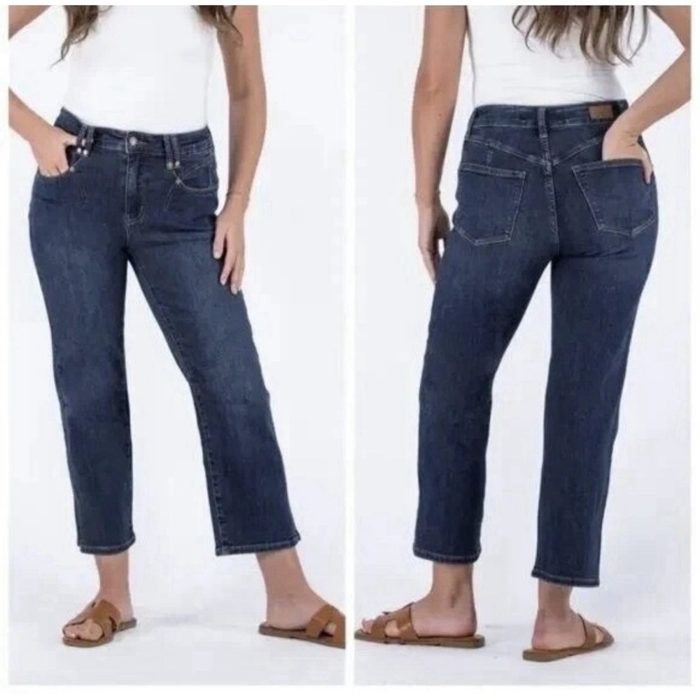 Judy Blue High Rise Straight Leg Jeans Dark Wash Ankle Slit JB88127 Womens 9/29